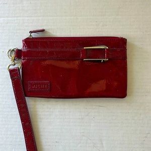 EUC Miche burgundy red patten leather wristlet